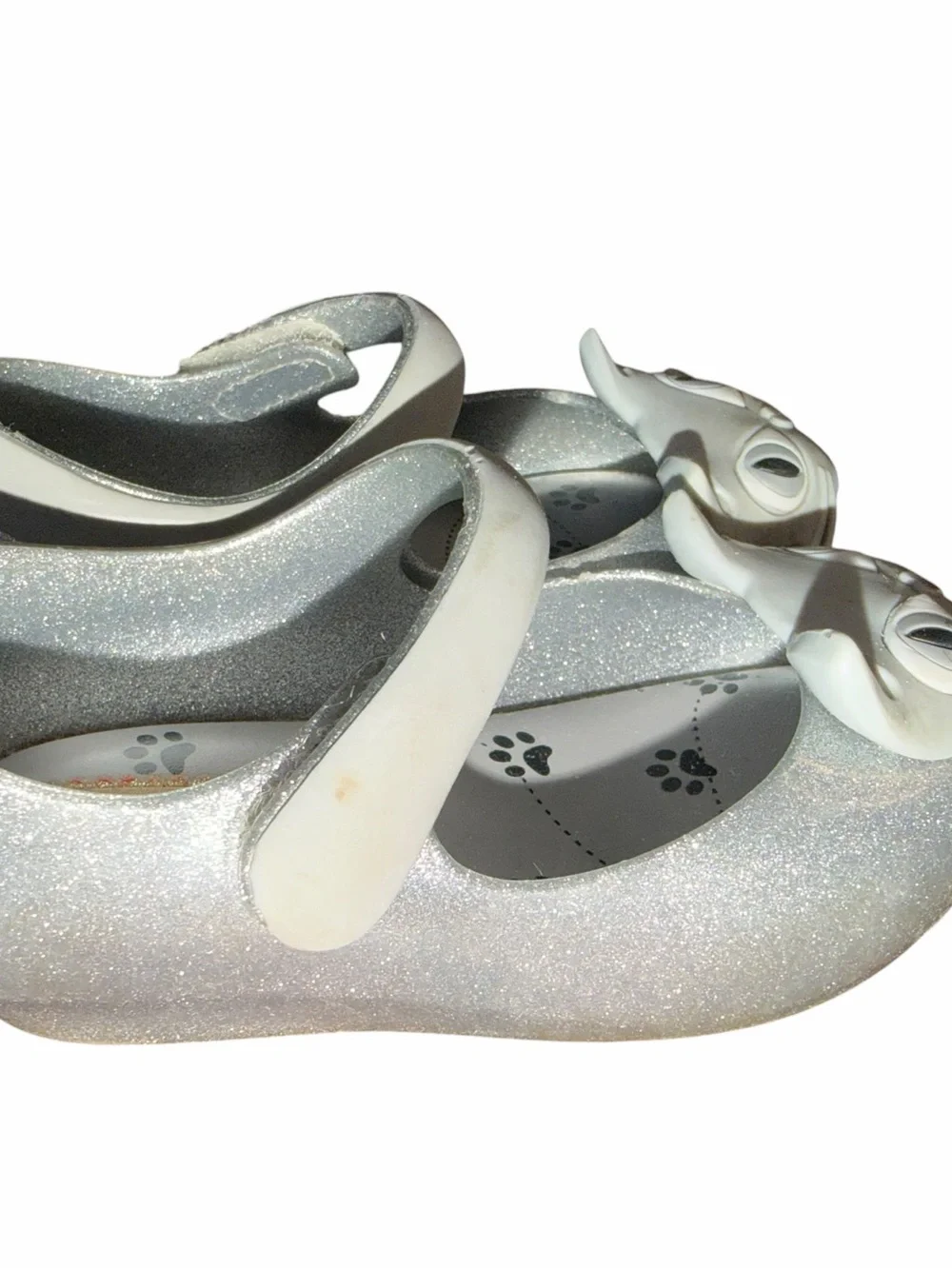 Mini Melissa Ultragirl II Silver Glitter Toddler Shoes size 7c with Cat face